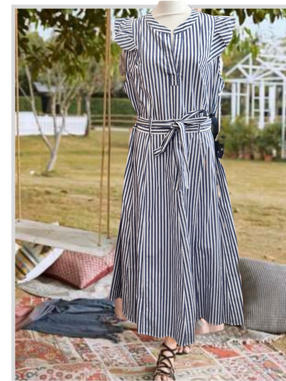 Tommy Hilfiger Striped Sleeveless Maxi Dress with Waist Tie size large